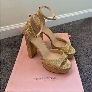 Stuart Weitzman Sparkling Gold Platform Heels